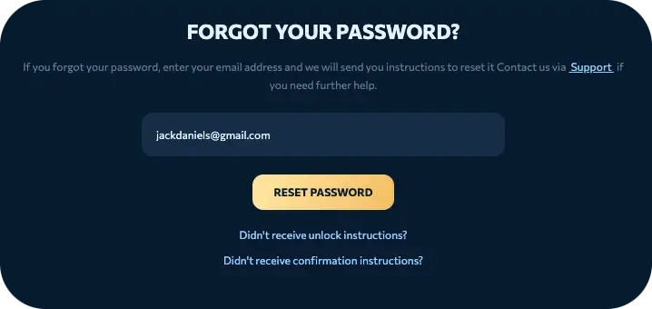 revery play login issues—password reset form